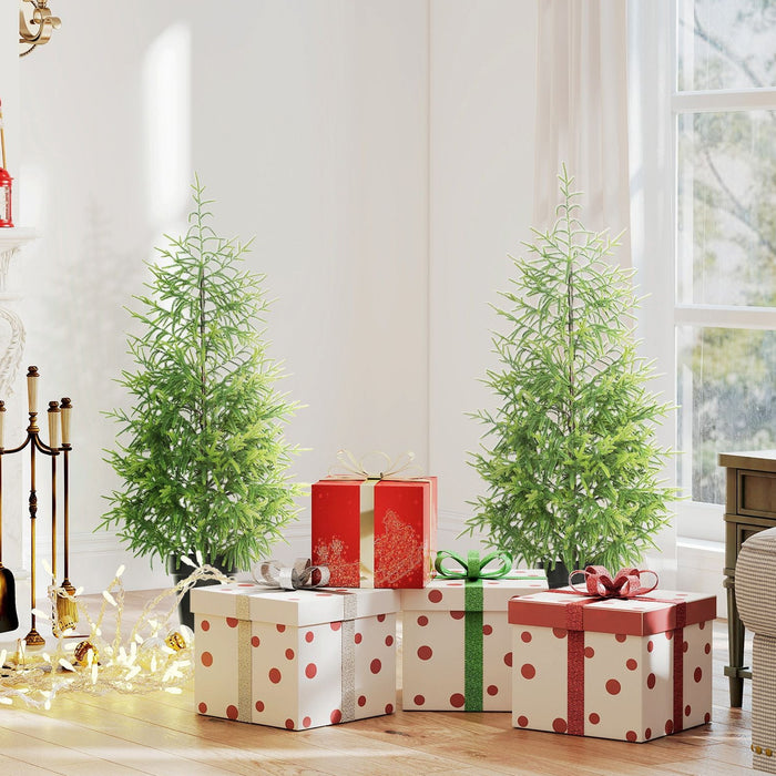 Set of 2 - 4FT Norfolk Pine Artificial Christmas Trees — 133 Molded Tips, Unlit, Tabletop, Pot Base - Monsta Online