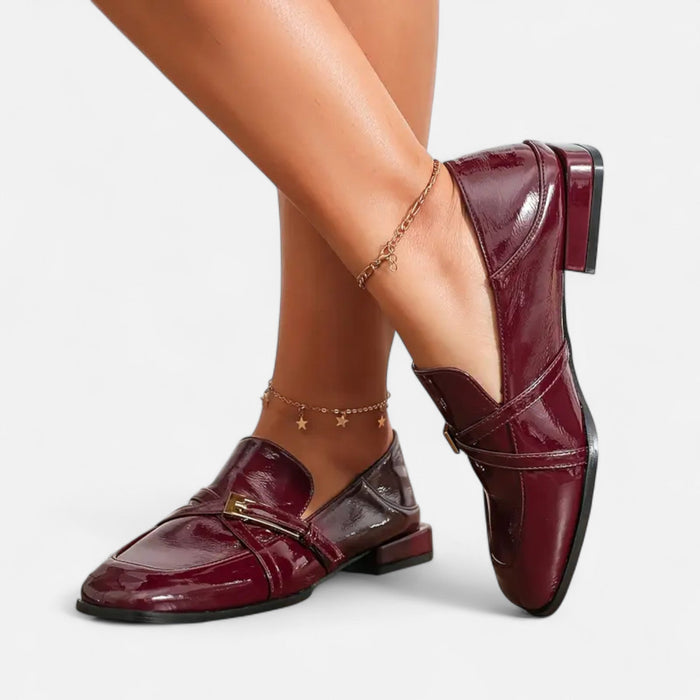 Women's Burgundy Single Strap Loafers – Elegant Cushioned Slip - On Shoes for Work & Everyday Wear - Monsta Online