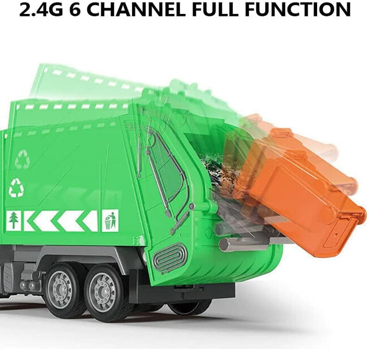 1/24 RC Garbage Truck Toy with Lights & Dual Batteries - 6CH Recycling Trash Truck for Kids 3+ - Monsta Online