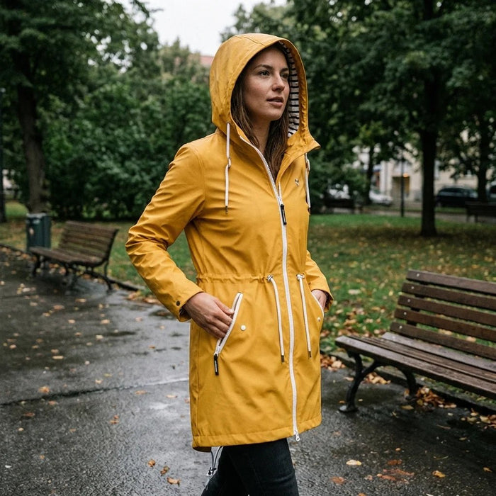 Women's Long Waterproof Rain Jacket – Windproof, Hooded & Breathable - Monsta Online