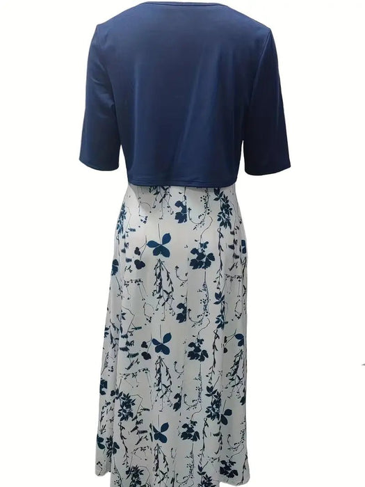 Women's Two - Piece Floral Dress Set – Crop Top & Round Neck Dress for Every Occasion - Monsta Online