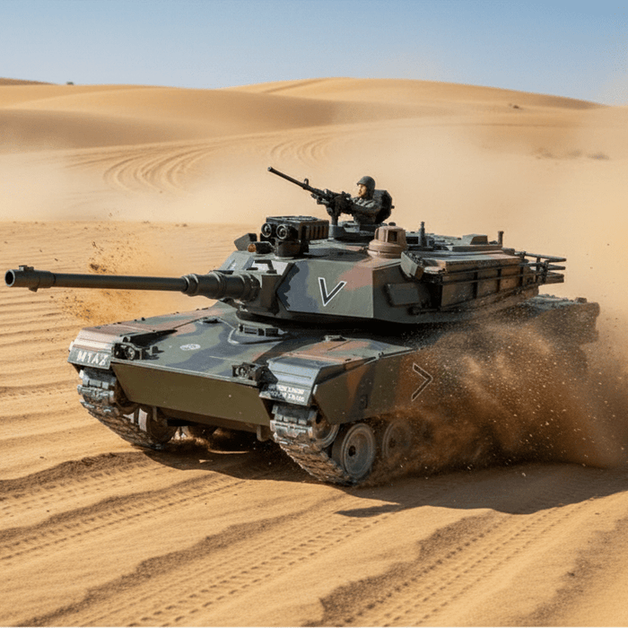 1:18 RC M1A2 Abrams Metal Battle Tank – Shoots BBs & Water with Smoke, Sound, Lights and Dual Batteries - Monsta Online