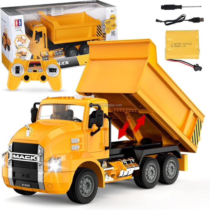 Premium 1:26 Scale Mack RC Dump Truck Toy for Kids - Remote Control Construction with Lights - Monsta Online