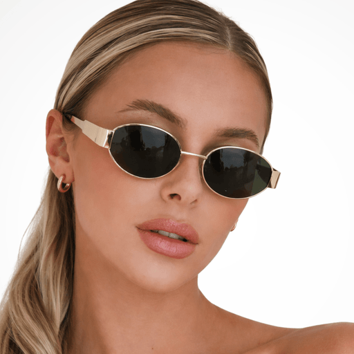 Clarabelle Oval Sunglasses – Women's Slim Metal Frame Dark Tinted Lens Sunglasses - Monsta Online