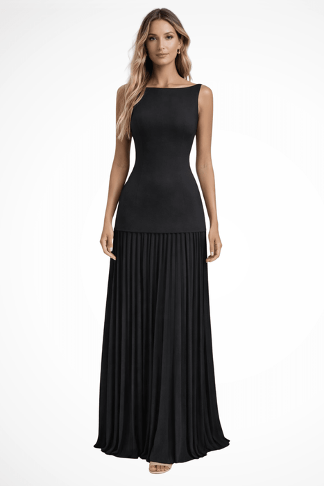 Eline Pleated Maxi Dress – Women's Elegant Sleeveless Floor - Length Formal Dress - Monsta Online
