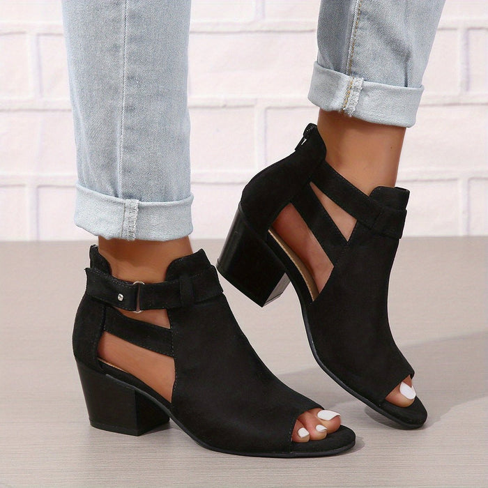 Women's Peep - Toe Block Heel Booties – Chic Modern Summer Style - Monsta Online
