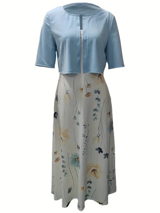 Women's Two - Piece Floral Dress Set – Crop Top & Round Neck Dress for Every Occasion - Monsta Online