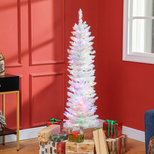 5FT White Pre - Lit Pencil Artificial Christmas Tree — 150 Colorful LED Lights, 8 Modes, 250 Tips, Steel Base - Monsta Online