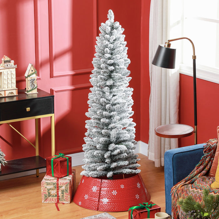 5FT Snow Flocked Pencil Artificial Christmas Tree — 263 Tips, Unlit, Upward & Downward Branches, Metal Base - Monsta Online