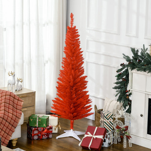 5FT Red Pencil Artificial Christmas Tree — 294 Tips, Unlit, Slim Space - Saving, Plastic Stand - Monsta Online