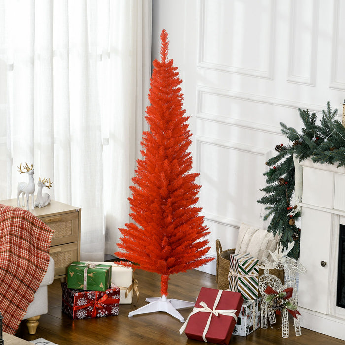 5FT Red Pencil Artificial Christmas Tree — 294 Tips, Unlit, Slim Space - Saving, Plastic Stand - Monsta Online
