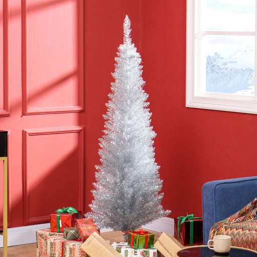 5FT Silver Pencil Artificial Christmas Tree — 294 Tips, Unlit, Slim Space - Saving, Plastic Base - Monsta Online