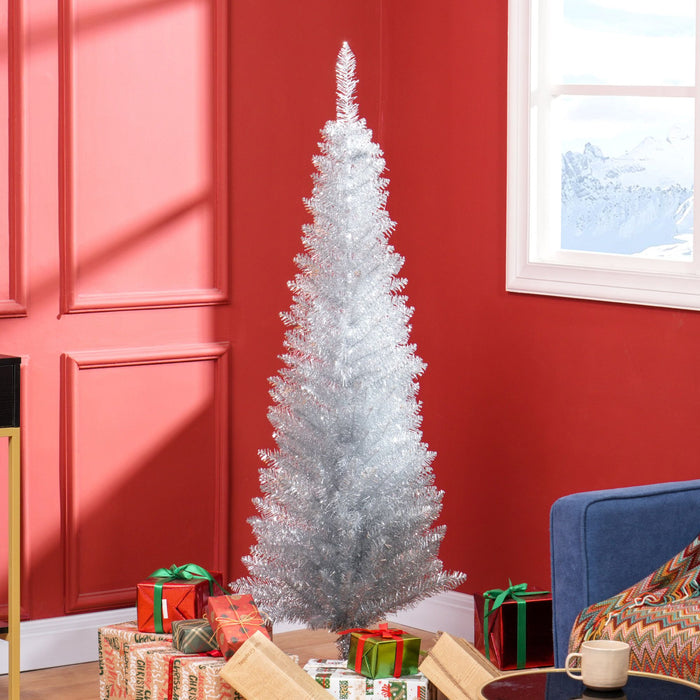 5FT Silver Pencil Artificial Christmas Tree — 294 Tips, Unlit, Slim Space - Saving, Plastic Base - Monsta Online