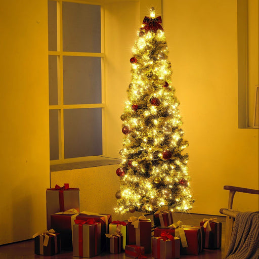 6.5FT Pre - Lit Flocked Artificial Christmas Tree — 814 Tips, 250 LEDs - Monsta Online