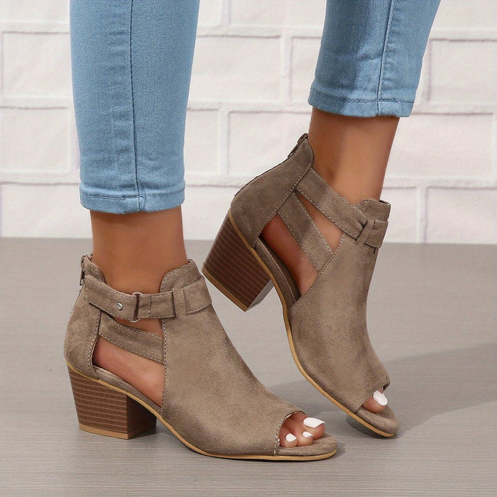 Women's Peep - Toe Block Heel Booties – Chic Modern Summer Style - Monsta Online