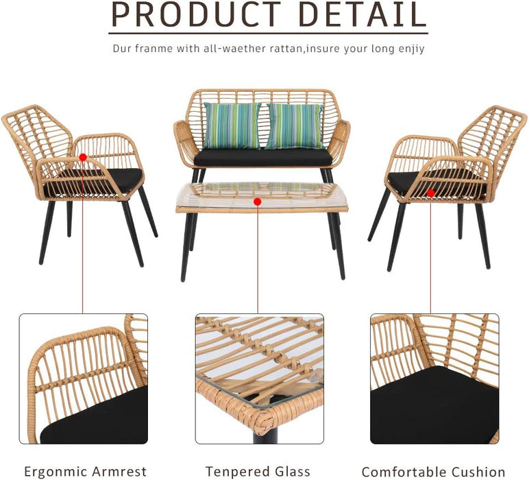 Modern 4 - Piece Rattan Table and Chair Patio Furniture Set for Relaxation - Monsta Online