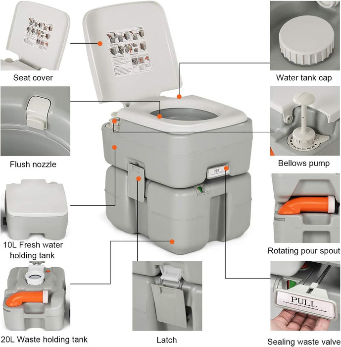 Large 6.6gal Portable Potty Toilet for Camping and Home Emergency - Monsta Online