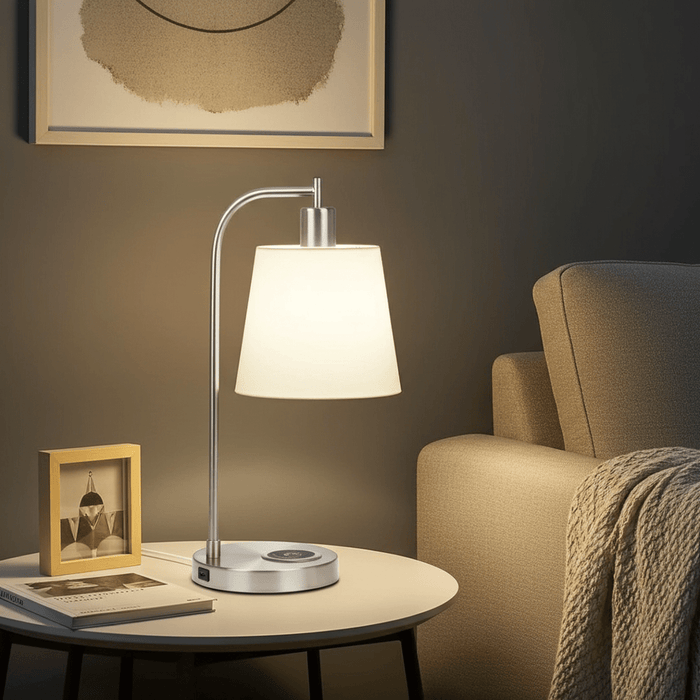 Elegant 20" Bedside Table Lamp with Wireless Charging and USB Port - Monsta Online
