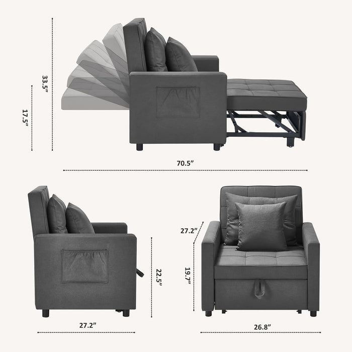 3 - in - 1 Convertible Sleeper Sofa Bed Chair With Reclining Lounger Function - Monsta Online