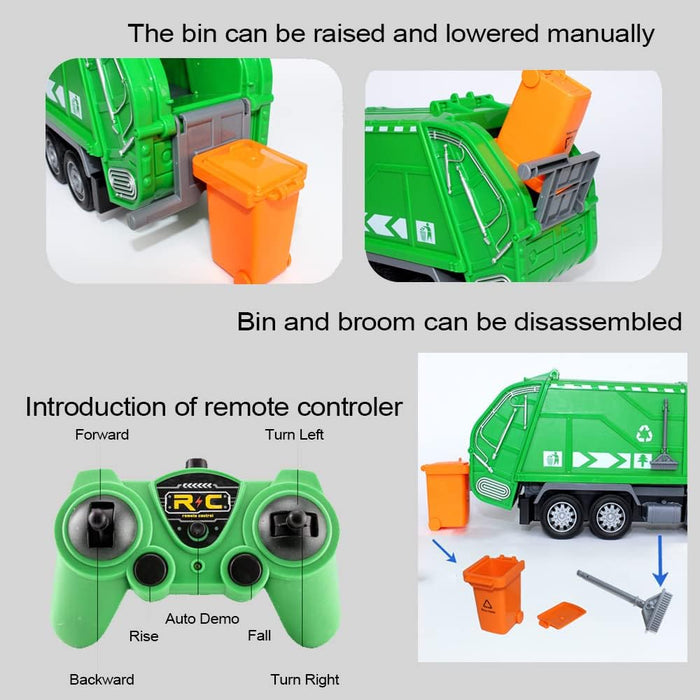 1/24 RC Garbage Truck Toy with Lights & Dual Batteries - 6CH Recycling Trash Truck for Kids 3+ - Monsta Online