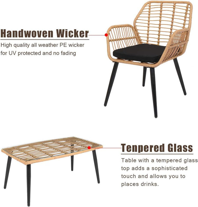 Modern 4 - Piece Rattan Table and Chair Patio Furniture Set for Relaxation - Monsta Online