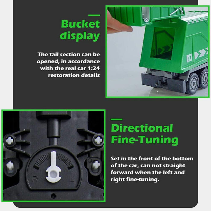 1/24 RC Garbage Truck Toy with Lights & Dual Batteries - 6CH Recycling Trash Truck for Kids 3+ - Monsta Online