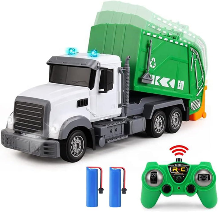 1/24 RC Garbage Truck Toy with Lights & Dual Batteries - 6CH Recycling Trash Truck for Kids 3+ - Monsta Online