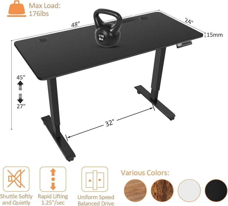 48" Black Electric Standing Desk with Power Outlets & USB – Mobile Adjustable Sit Stand Workstation with Wheels & Memory - Monsta Online