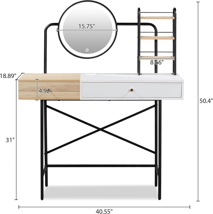 Modern Vanity Desk with LED Mirror and Charging Station for Bedroom Storage - Monsta Online