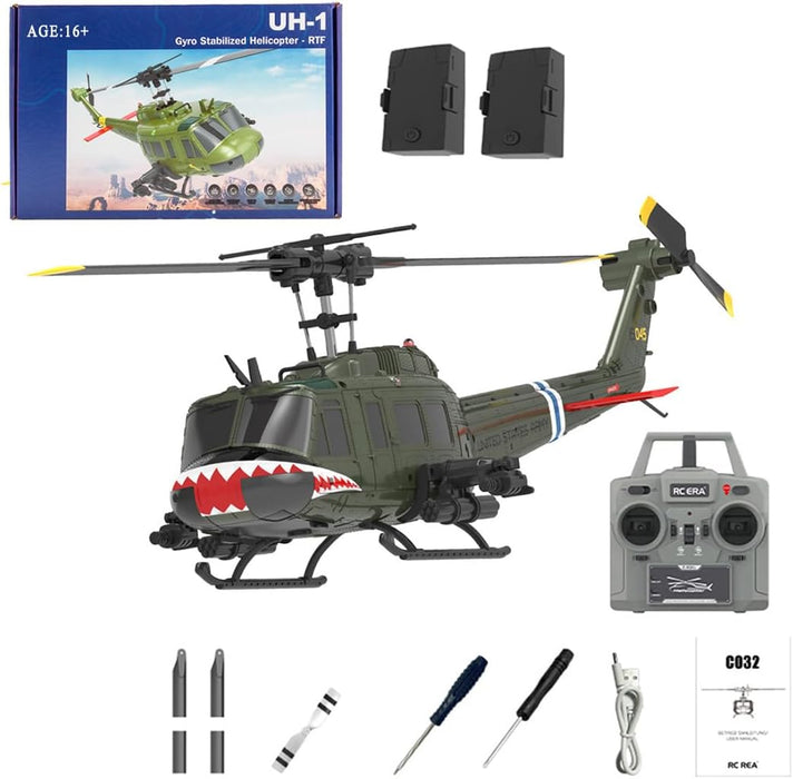Premium 1:48 Scale Huey Military RC Helicopter with 6CH 2.4G Flybarless Remote Control Helicopter Model for Teens and Adults With Dual Batteries - Monsta Online