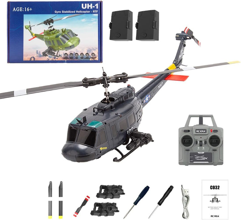 Premium 1:48 Scale Huey Military RC Helicopter with 6CH 2.4G Flybarless Remote Control Helicopter Model for Teens and Adults With Dual Batteries - Monsta Online