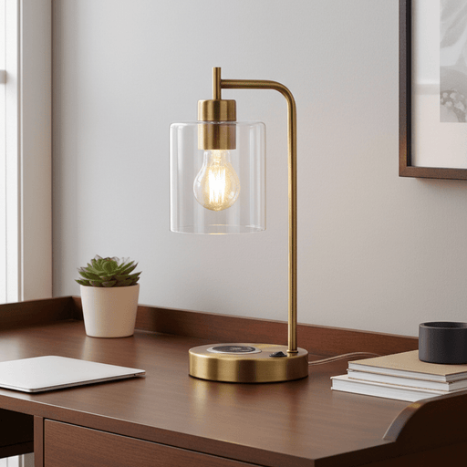 Vintage 16" Brass Table Lamp with Built In Wireless Charger - Monsta Online