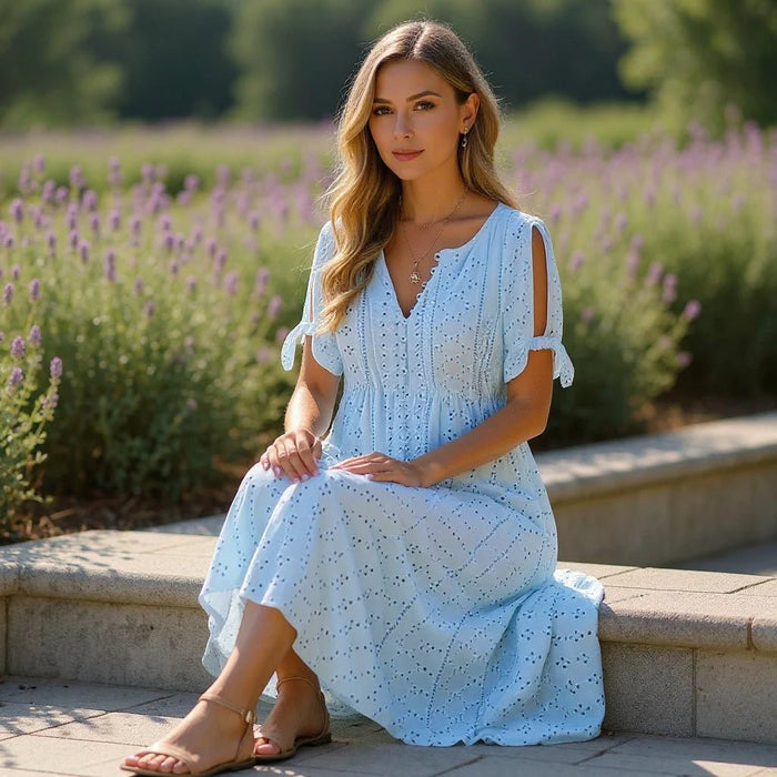 Women's Elegant Boho Midi Dress – Lightweight Flowy Summer Dress - Monsta Online