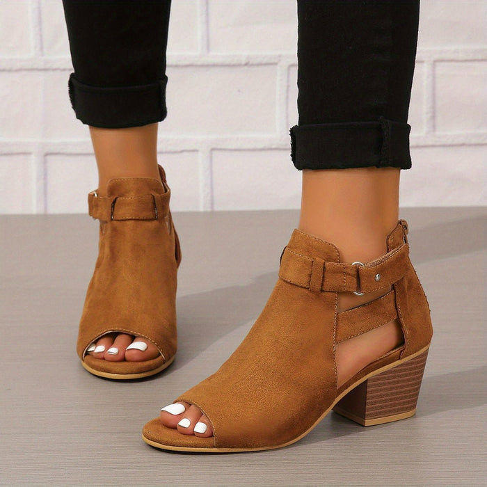 Women's Peep - Toe Block Heel Booties – Chic Modern Summer Style - Monsta Online