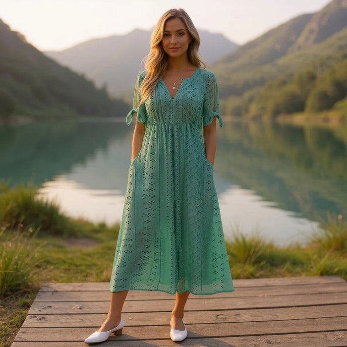 Women's Elegant Boho Midi Dress – Lightweight Flowy Summer Dress - Monsta Online