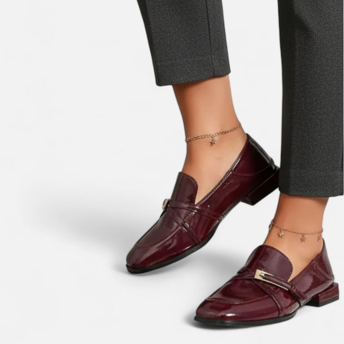 Women's Burgundy Single Strap Loafers – Elegant Cushioned Slip - On Shoes for Work & Everyday Wear - Monsta Online