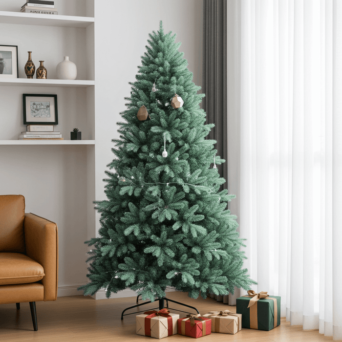 6FT Blue - Green Artificial Christmas Tree — 1390 PE+PVC Tips, Hinged, Full Shape, Metal Stand - Monsta Online