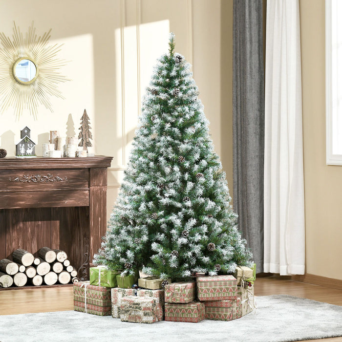 6FT Snow Flocked Artificial Christmas Tree — 800 Tips, 61 Pine Cones, Unlit, Auto - Open Hinged, Steel Base - Monsta Online