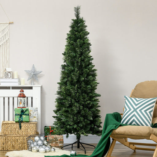 6FT Pencil Artificial Christmas Tree — 618 Tips, Auto - Open Hinged, Unlit, Pine Needles, Steel Base - Monsta Online