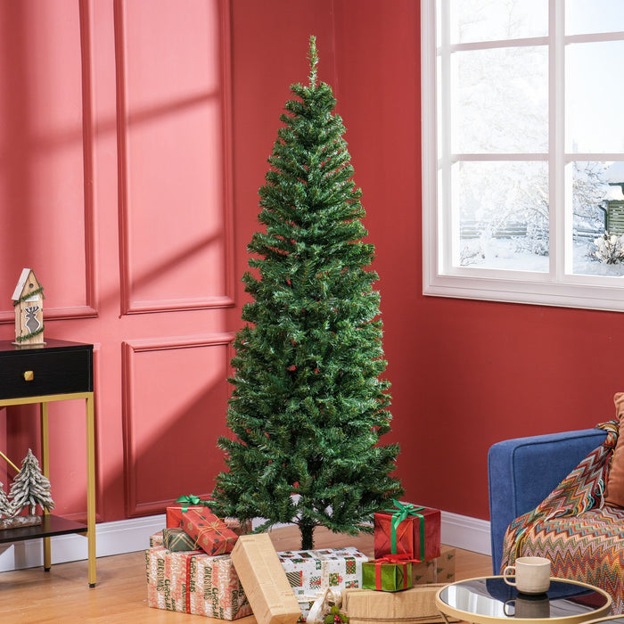 6FT Slim Pencil Artificial Christmas Tree — 618 Tips, Unlit, Space - Saving, Green, Steel Base - Monsta Online