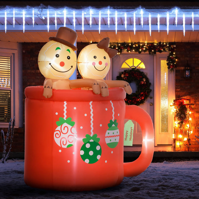 6FT Prelit Inflatable Gingerbread Couple in Hot Cocoa Mug with LED Lights - Outdoor Christmas Decoration - Monsta Online
