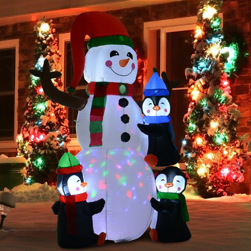 6FT Prelit Inflatable 3 Penguins Building Snowman with Swirling LED Lights - Outdoor Christmas Decoration - Monsta Online