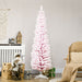 6FT Pink Snow Flocked Pencil Artificial Christmas Tree — 390 Tips, Unlit, Slim Realistic Branches, Metal Base - Monsta Online