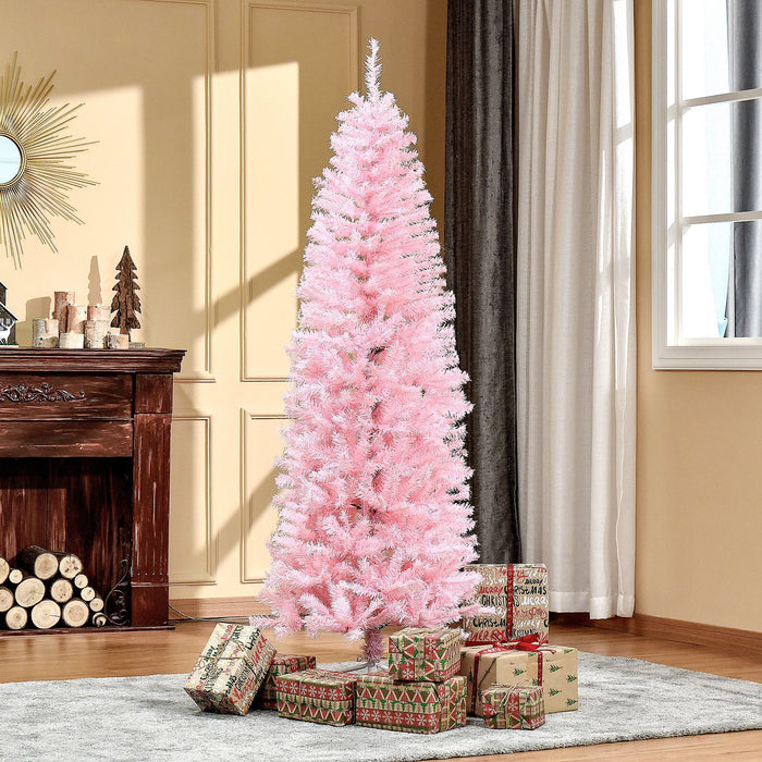 6FT Pink Pencil Artificial Christmas Tree — 618 Tips, Unlit, Auto - Open, Space - Saving, Steel Base - Monsta Online