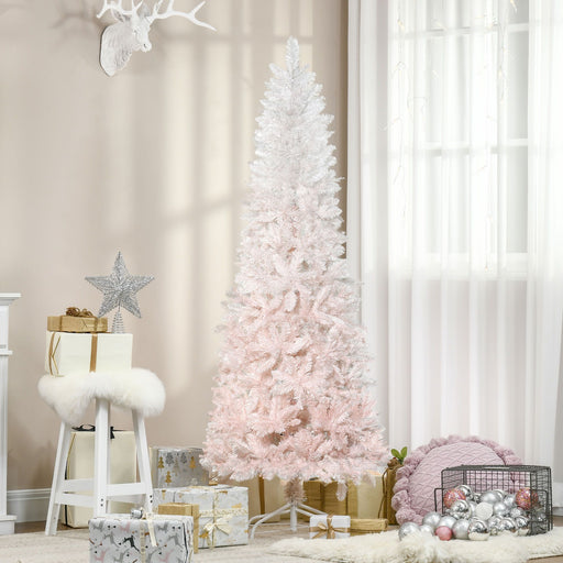 6FT Ombre Pink & White Pencil Artificial Christmas Tree — 406 Tips, Unlit, Auto - Open, Slim Space - Saving - Monsta Online