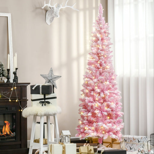 6FT Pink Pre - Lit Artificial Christmas Tree — 250 Warm White LEDs, 500 Tips, Snow Flocked, Auto - Open - Monsta Online