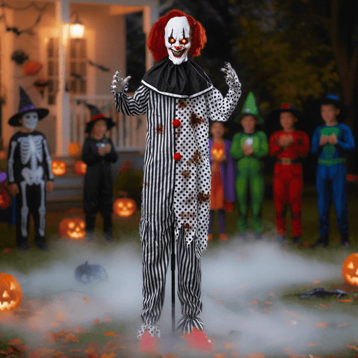 6ft Sound - Activated Animated Creepy Standing Clown Prop - Creepy Sounds, Glowing LED Eyes - Monsta Online