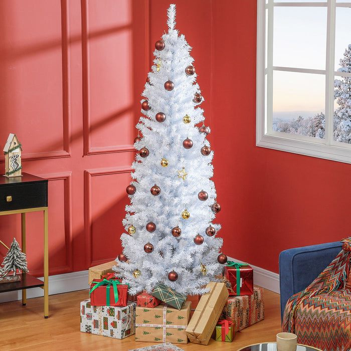 6FT White Pencil Artificial Christmas Tree — 618 Tips, Slim Space - Saving, Steel Stand, Unlit - Monsta Online