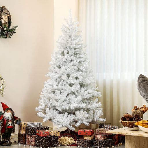 6FT White Artificial Christmas Tree — 1000 Tips, Unlit, Auto - Open Hinged, Wide Full Shape, Steel Base - Monsta Online