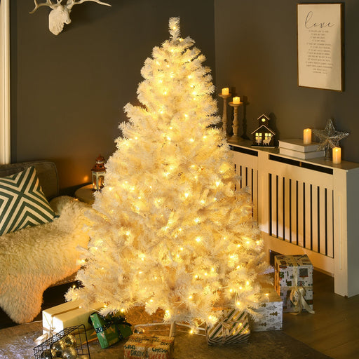 6FT White Pre - Lit Artificial Christmas Tree — 250 Warm White LEDs, 859 Tips, Auto - Open Hinged, Full Shape - Monsta Online